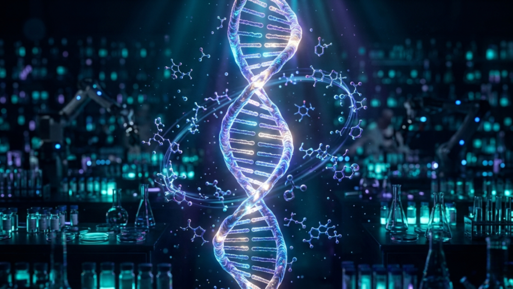 Split medical brain scan showing raw imaging on one side and a glowing AI detected anomaly highlighted in red on the other side with no text or labels