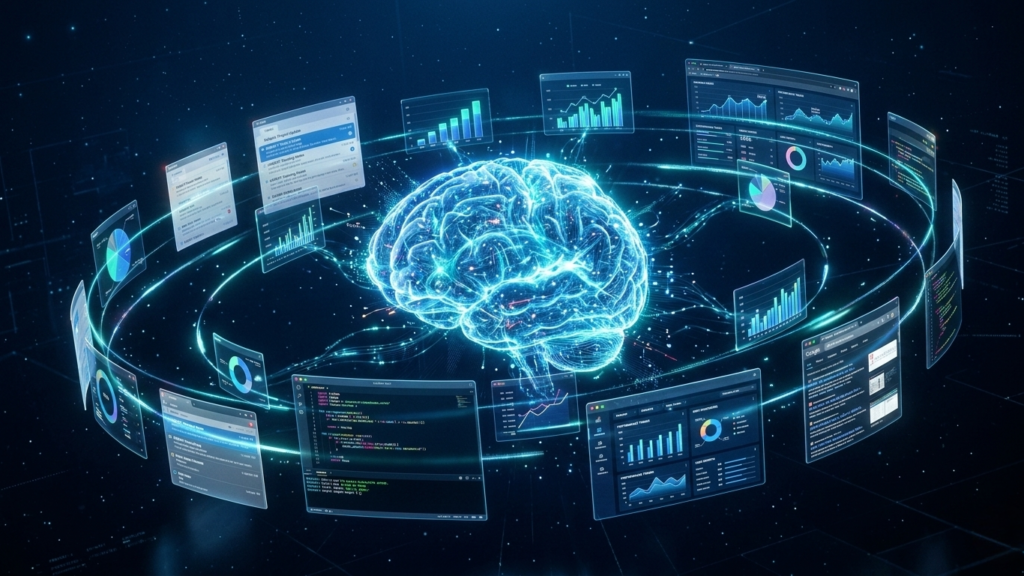Illustration of Agentic AI being deployed across five industries including cybersecurity, HR, software development, supply chain, and customer support in 2026