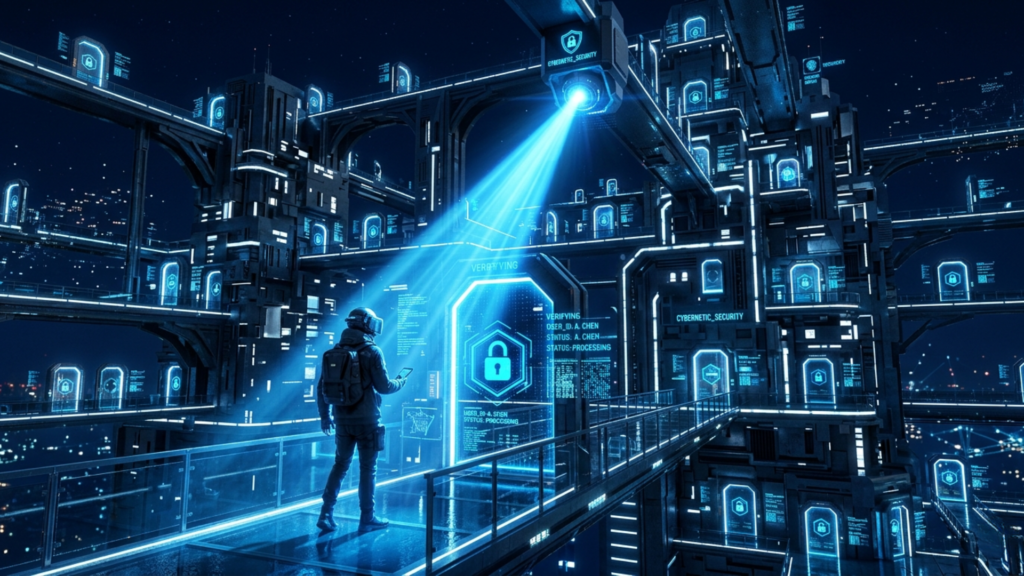 Digital fortress representing Zero Trust Security where every access point requires individual verification before entry is granted