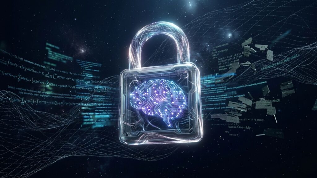 Glowing quantum padlock made of photon light streams representing Quantum Cryptography as the future of unbreakable digital security